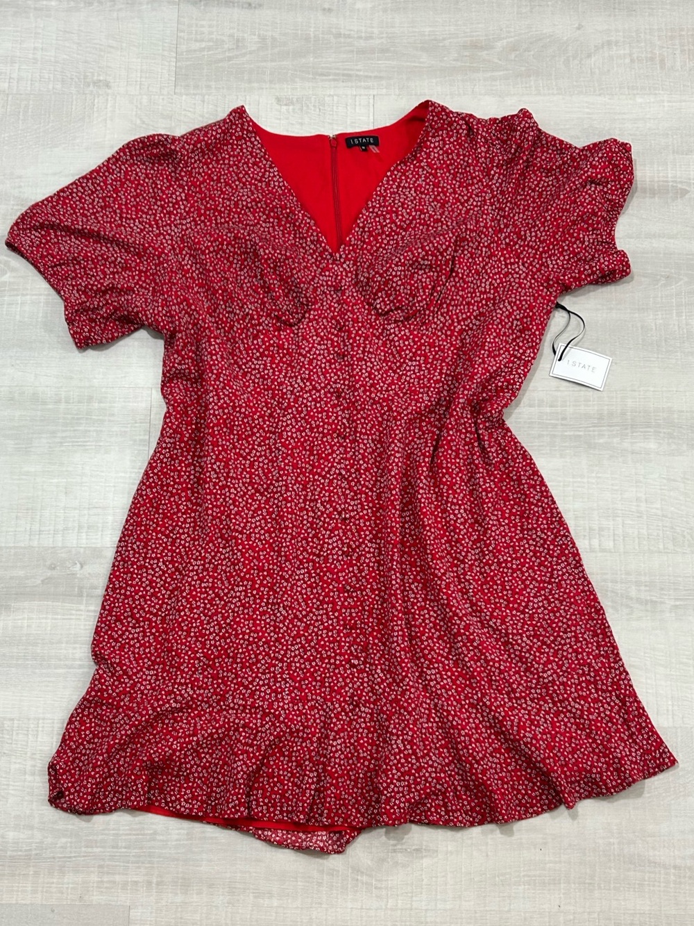 1. State Red Dress 3X Plus Ruffle Hem Short Sleeve Floral Pattern NWT